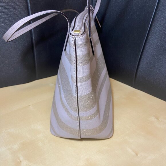 Kate Spade Glitter Stripe Lavender Tote Bag – Saffiano Leather, Zip Top - Picture 5 of 12